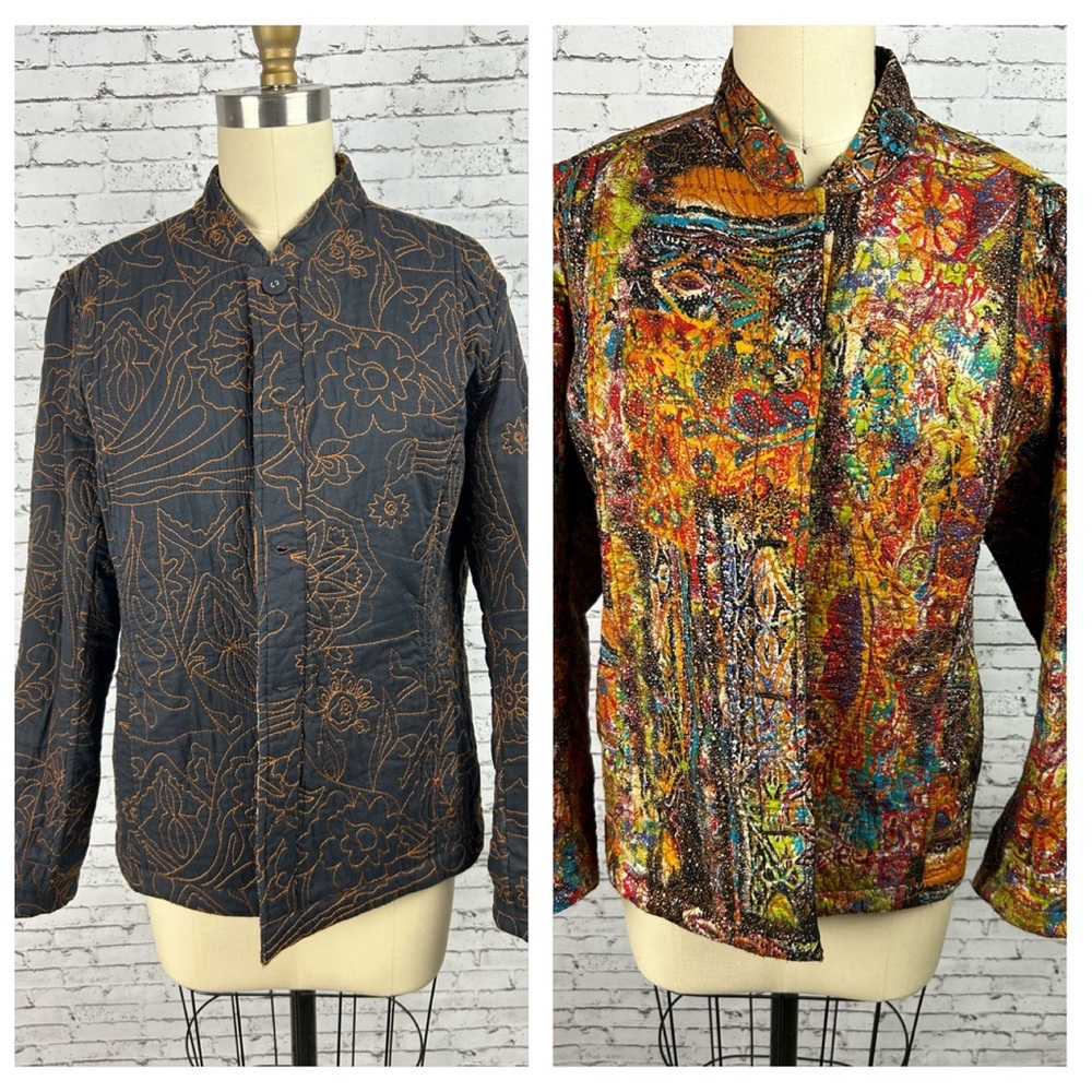 Reversible quilted colorful & black pattern jacket size M